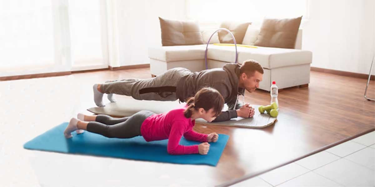Father Young Daughter Exercising Together Fathers Day Celebration