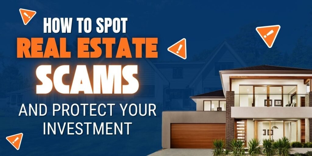 How To Spot Real Estate Scams Protect Your Investment House Letters are White & Coral Navy Background